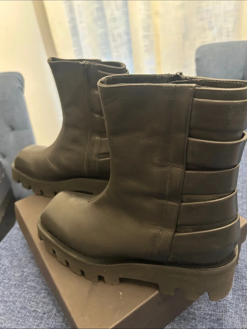 Paloma Barceló Black Leather Boots with Gold Logo